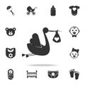 The stork brings the baby Icon. Set of child and baby toys icons. Web Icons Premium quality graphic design. Signs and symbols coll Royalty Free Stock Photo