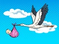 Stork brings baby pop art vector illustration Royalty Free Stock Photo