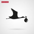 The stork brings the baby. Vector icon. Royalty Free Stock Photo