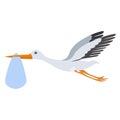 The stork carries a child in its beak, a long-awaited child, a surprise. Royalty Free Stock Photo