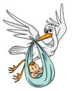 Stork carrying baby cartoon design illustration Royalty Free Stock Photo