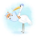 Stork carrying baby Fox, newborn concept Royalty Free Stock Photo