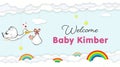 Stork Carrying Baby. Welcome Baby shower party banner for newborn baby kimber