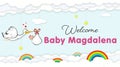 Stork Carrying Baby. Welcome Baby shower party banner for newborn baby magdalena