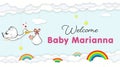 Stork Carrying Baby. Welcome Baby shower party banner for newborn baby marianna Royalty Free Stock Photo