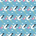 Stork carrying child pattern background