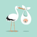 Stork carrying a cute baby