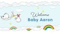 Stork Carrying Baby. Welcome Baby shower party banner for newborn baby Aaron