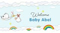 Stork Carrying Baby. Welcome Baby shower party banner for newborn baby Abel