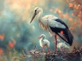 Stork with chicks in the nest during spring Royalty Free Stock Photo