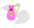Stork delivering baby girl Royalty Free Stock Photo