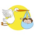 Stork Delivers Twin Babies Royalty Free Stock Photo