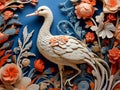 Stork and flowers on blue background