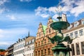 The Stork Fountain on Amagertorv Amager Square in the center of Copenhagen. Denmark. Summer sunny day Royalty Free Stock Photo
