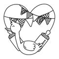 Stork with heart in black and white