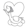 Stork with heart in black and white