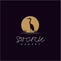 Stork Heron Bird on River lake Creek Sunset logo design Royalty Free Stock Photo