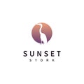 Stork Heron Bird on River lake Creek Sunset logo design