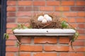 stork nest with eggs on brick chimney Royalty Free Stock Photo