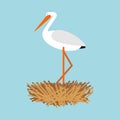 Stork in nest isolated. Bird Vector illustration Royalty Free Stock Photo