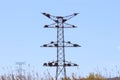 Stork nests on electricity poles at Alcolea de Cinca in Spain Royalty Free Stock Photo