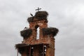 Stork`s Nest in church look the sky Royalty Free Stock Photo