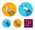 A stork, a seagull and various species. Birds set collection icons in flat style vector symbol stock illustration web.