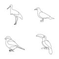 A stork, a seagull and various species. Birds set collection icons in outline style vector symbol stock illustration web