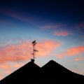 Stork silhouette standing roof