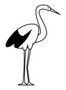 Stork standing bird cartoon symbol in black and white