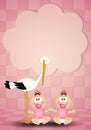 Stork with twin girls Royalty Free Stock Photo