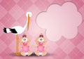 Stork with twin girls