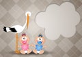 Stork with twins, male and female Royalty Free Stock Photo