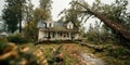Storm aftermath shows fallen tree causing significant damage to house Royalty Free Stock Photo
