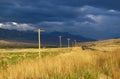 Dark skies with a storm approaching close to Yellowstone Park. Royalty Free Stock Photo