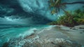 Storm Approaching Beach With Palm Trees Royalty Free Stock Photo