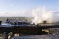 Storm at baltic sea. big waves over berth Royalty Free Stock Photo