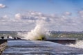 Storm at baltic sea. big waves over berth Royalty Free Stock Photo