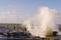 Storm at baltic sea. big waves over berth Royalty Free Stock Photo