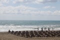 Storm on the beach on a cloudy day, minimalism, Alanya, Turkey, April 2023.