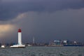 The storm begins. Vorontsov Lighthouse in Odessa, Ukraine. Royalty Free Stock Photo