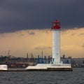 The storm begins. Vorontsov Lighthouse in Odessa, Ukraine. Royalty Free Stock Photo