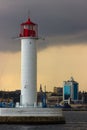 The storm begins. Vorontsov Lighthouse in Odessa, Ukraine. Royalty Free Stock Photo