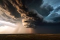 storm chaser flying through the eye of a storm, with clear skies on the other side