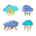 Storm cloud icon set, cartoon style