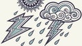 Storm Cloud with Lightning and Tribal Raindrop Patterns, vector design Generative AI Royalty Free Stock Photo