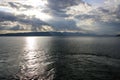 Storm clouds with clearance of sun over on the beautiful Lake Ohrid, Republic of North Macedonia Royalty Free Stock Photo
