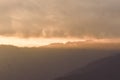 Storm Clouds closeup on the mountain range Sky Background. panorama vivid sky. Panoramic of a twilight sunset and colorful clouds Royalty Free Stock Photo