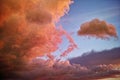 Shades of pink-purple in storm clouds by hailstorm in sunset sky Royalty Free Stock Photo