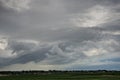 Storm clouds hanging over city in Iowa